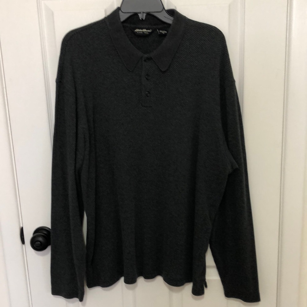 Eddie Bower CottonLong Sleeve Polo Shirt Gray
